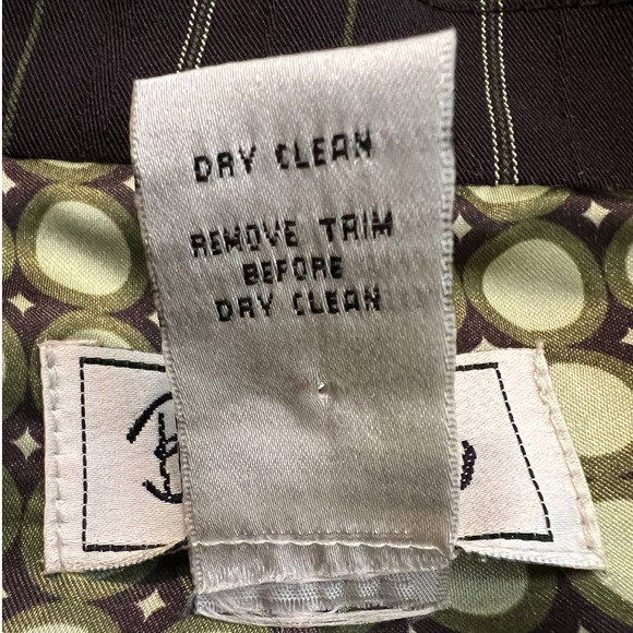 Bob Mackie Womens Jacket Size 14 in Brown w/Green Stripe and Matching Floral Pin - Picture 6 of 6